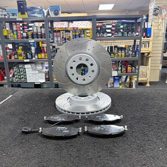 VW GOLF MK7 1.5TSi R-LINE EVO DRILLED GROOVED BRAKE DISCS PADS FRONT REAR SET
