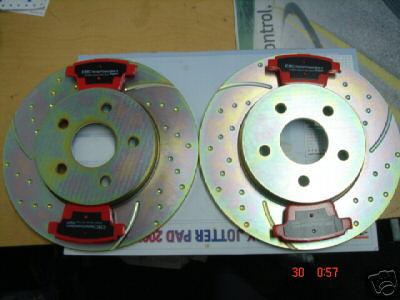 FORD MONDEO MK3 1.8 2.0 2 .2 TDI  BRAKE DISC DIMPLED GROOVED  EBC RED STUFF PADS