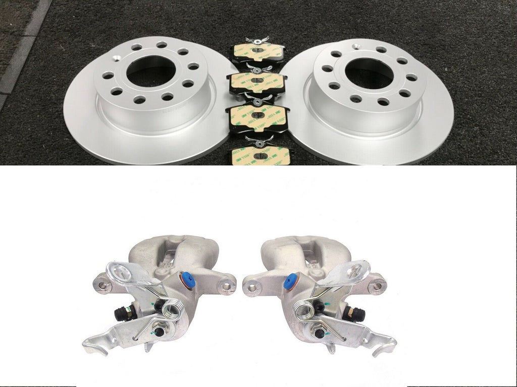 SKODA VW AUDI SEAT 2 BRAKE CALIPERS PAIR LH+RH 2 REAR DISC BRAKE PADS 260/256 MM