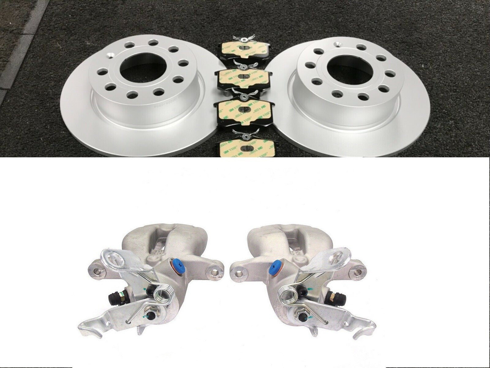SKODA VW AUDI SEAT 2 BRAKE CALIPERS PAIR LH+RH 2 REAR DISC BRAKE PADS 260/256 MM