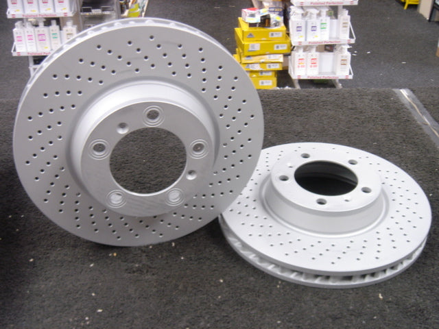 PORSCHE  CARRERA 4S 911 TURBO CROSS DRILLED FRONT BRAKE DISCS 330mm 