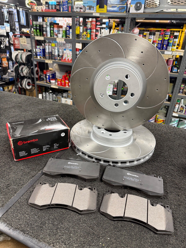 FOR LAND ROVER RANG ROVER SVR DRILLED GROOVED DISCS BREMBO PADS