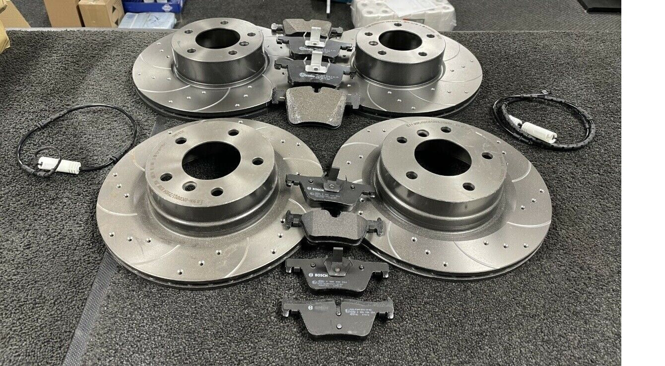 BMW 120i 120D E81 E87 300mm BRAKE DISCS DRILLED GROOVED BREMBO PADS FRONT REAR