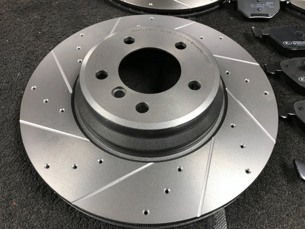 BMW 335i 335d E92 BRAKE DISC FRONT BREMBO CROSS DRILLED GROOVED MINTEX PADS