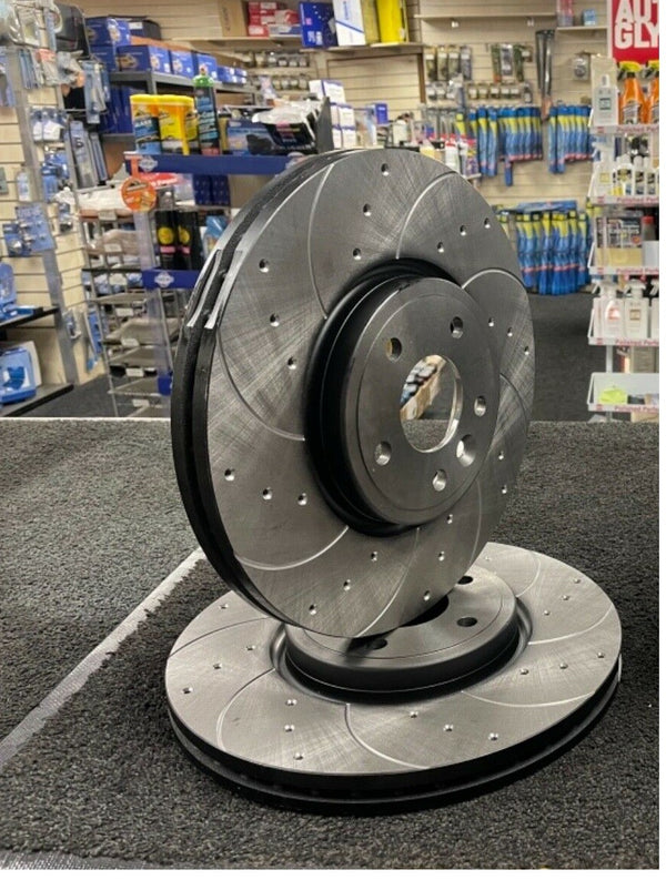 FOR JAGUAR F S XF XJ FRONT DRILLED GROOVED BRAKE DISCS 355MM 