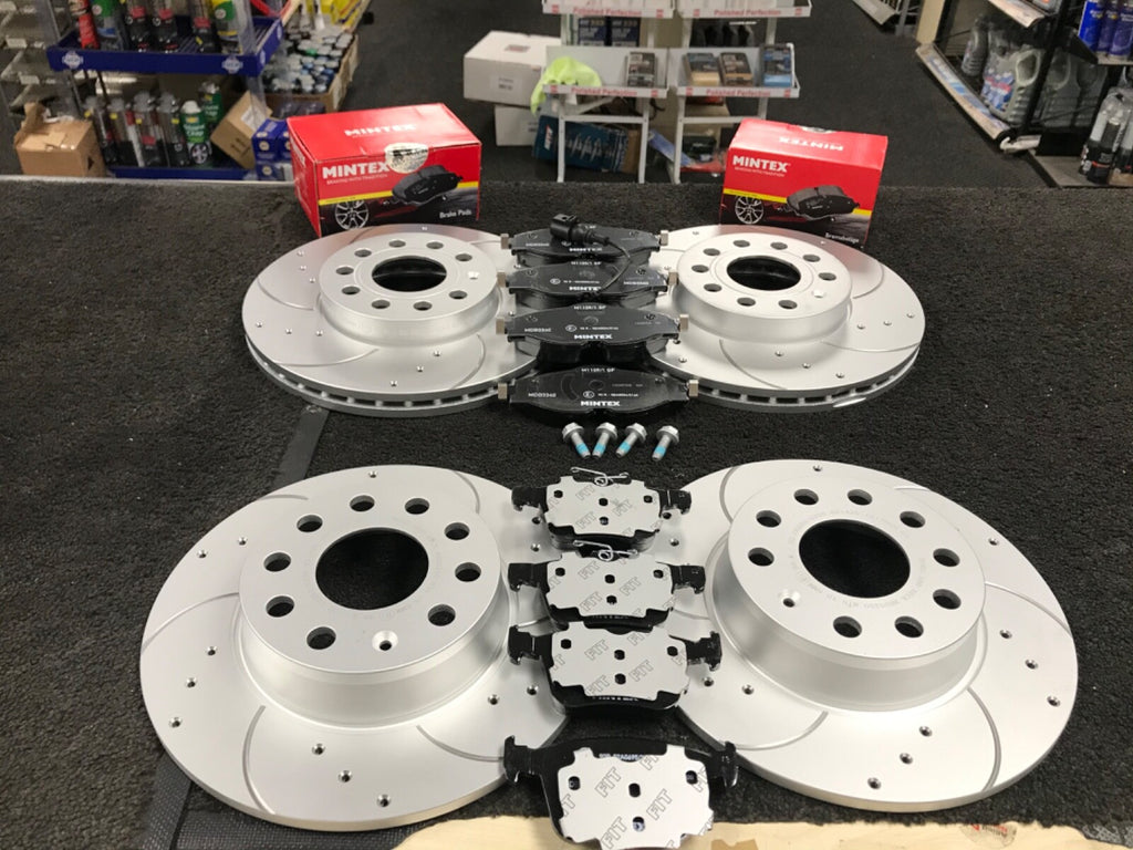 FOR TT VW GOLF MK7 2.0GTD BLUEMOTION BRAKE DISC CROSS DRILLED GROOVED BRAKE PADS