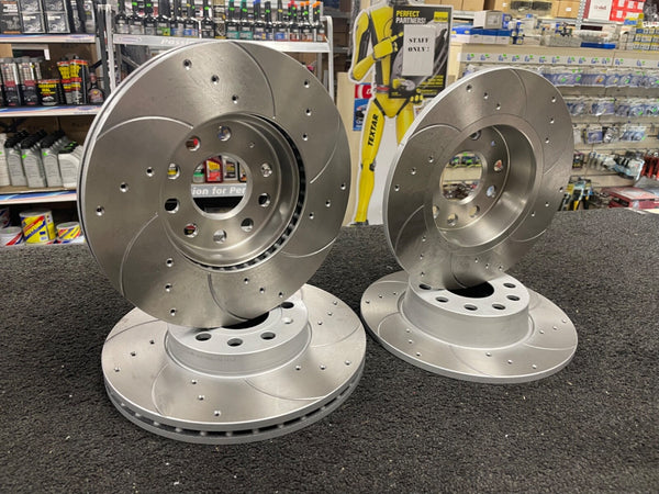 A3 TDI S LINE (MK3 (8V) (A5))  DRILLED GROOVED FRONT + REAR BRAKE DISCS+PADS