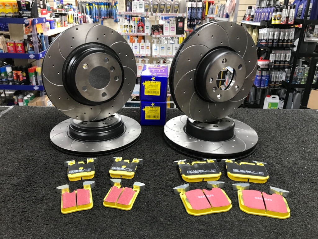 BMW 435D 435i F36 DRILLED GROOVED BRAKE DISC EBC BRAKE PAD FRONT REAR 370+345