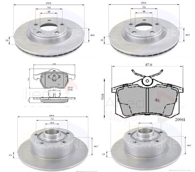 FOR AUDI A4 (B5) 1.8 1.9 TDI 1997-2001 BRAKE DISCS BRAKE BRAKE PADS FRONT REAR