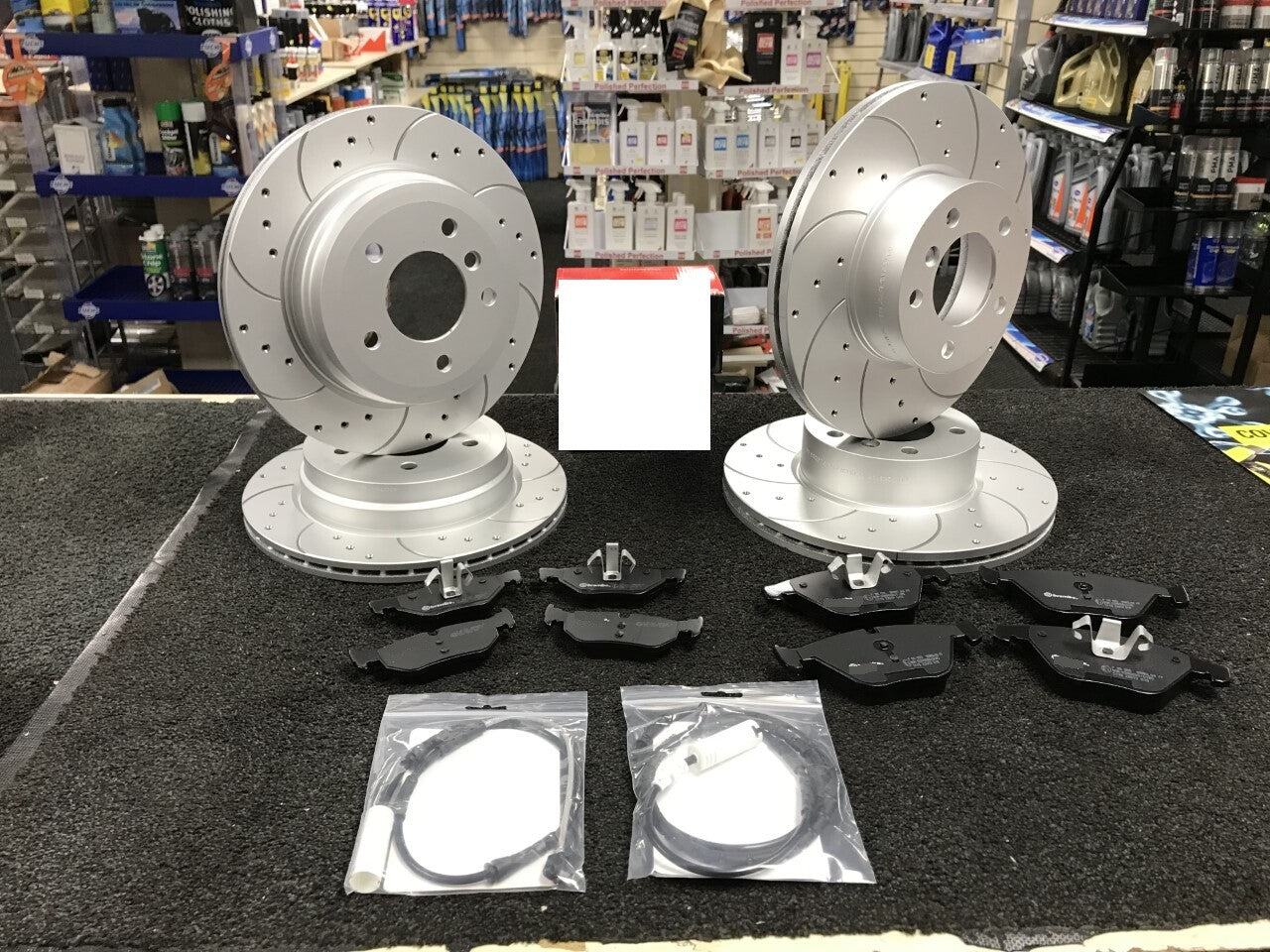 BMW E90 E91 E92 E81 E87 330MM BRAKE DISCS SPORT  DRILLED GROOVED PADS FRONT REAR