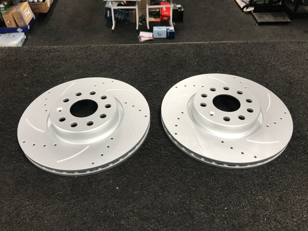 AUDI A3 Q3 GOLF OCTAVIA SUPERB BRAKE DISC DRILLED GROOVED 312 + 282 FRONT BACK 