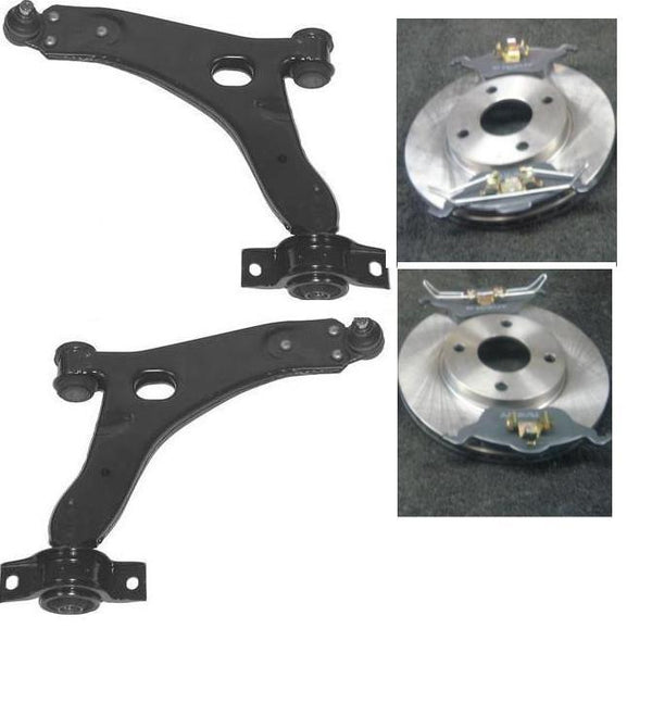 FORD FOCUS MK1 1998-2004 2 FRONT WISHBONE ARMS FRONT BRAKE DISCS PADS