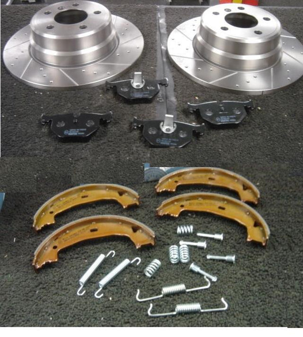 BMW X5 E53 4.6 REAR BRAKE DISC VENTED CROSSDRILLED GROOVED BRAKE PADS SHOES