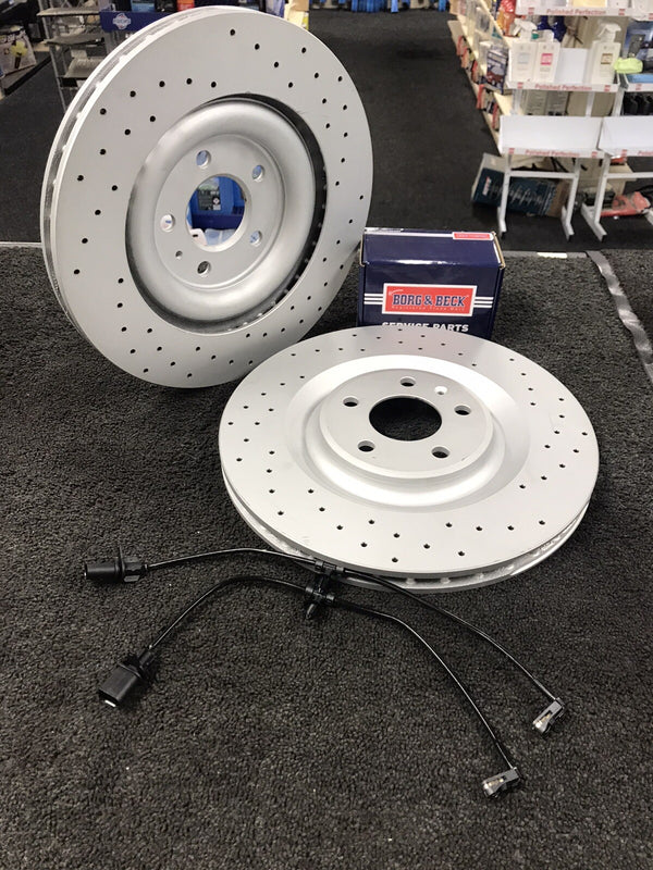 FOR AUDI A8 6.3 LWB 4.2TDi FSI HYBRID REAR CROSS DRILLED BRAKE DISC PADS 356MM