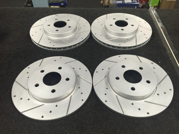 FOR JAGUAR X TYPE 2.0 2.1 2.2TD SPORT BRAKE DISC CROSS DRILLED GROOVED F+R