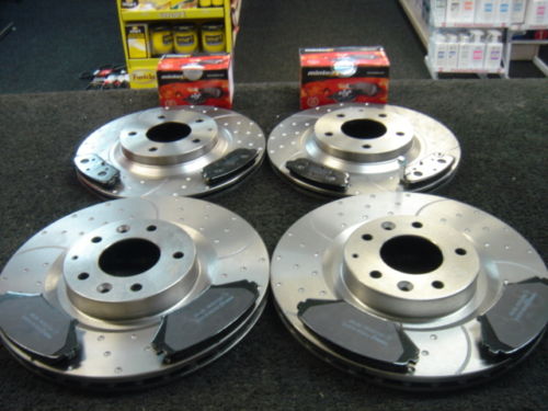 FOR RX8 GROOVED DIMPLED BRAKE DISCS  & FRONT AND REAR PADS FRONT REAR