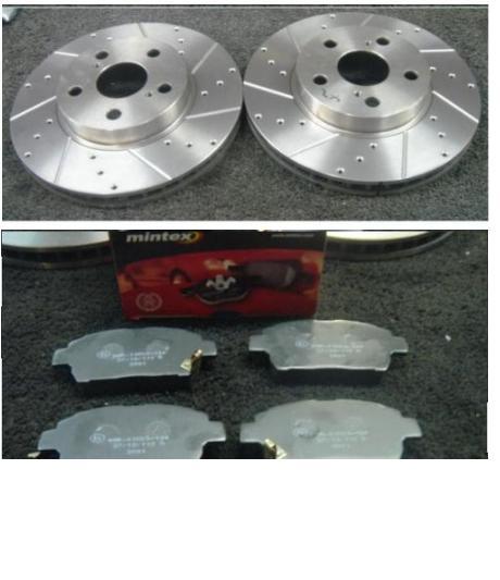 FOR CELICA 1.8VVTI 140 1999-02 DRILLED GROOVED FRONT BRAKE DISC MINTEX PADS