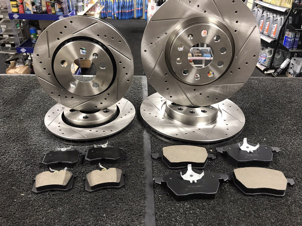 AUDI A3 LEON TOLEDO BORA V6 20V CROSS DRILLED GROOVED BRAKE DISC PAD FRONT REAR