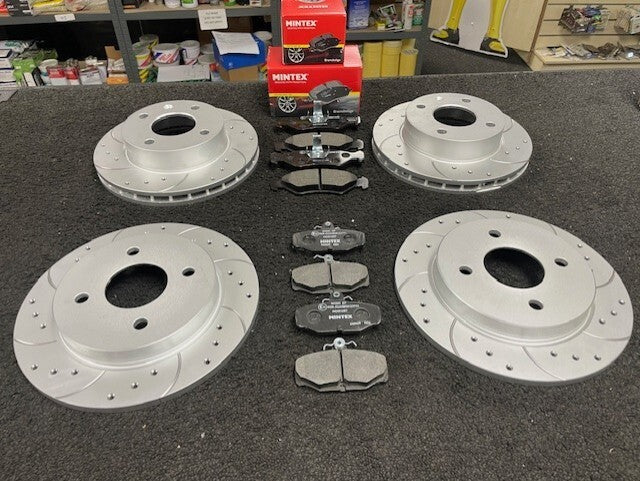 TVR CHIMERA DRILLED GROOVED BRAKE DISC MINTEX BRAKE PAD FRONT REAR 4 STUD