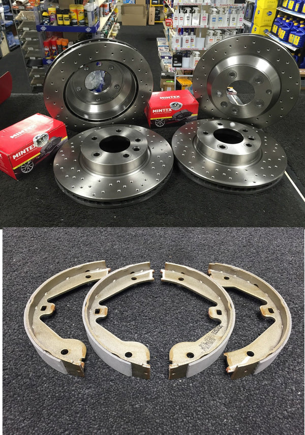 PORSCHE CAYENNE TOUAREG Q7 BRAKE DISC PERFORMANCE CROSS DRILLED BRAKE PADS+ SHOE