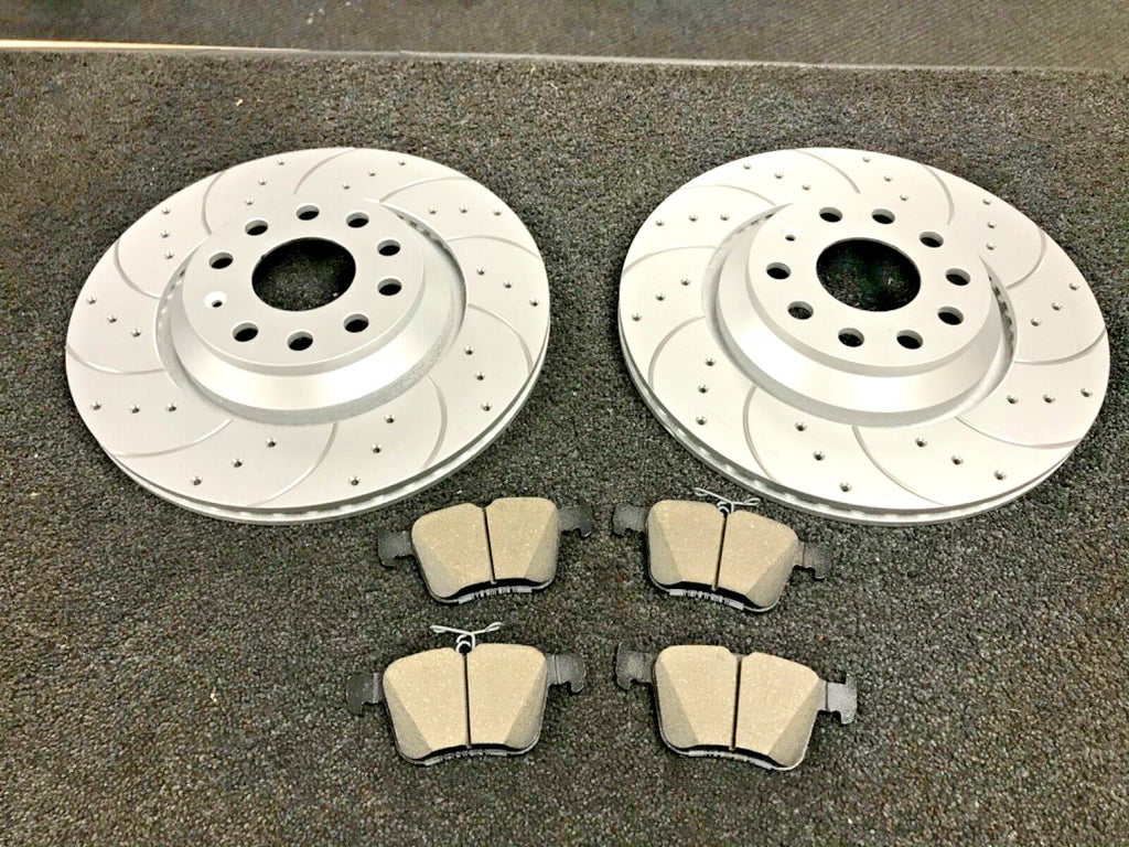 FOR AUDI RS3 8V 2015- REAR PERFORMANCE DRILLED GROOVED BRAKE DISCS MINTEX  PADS