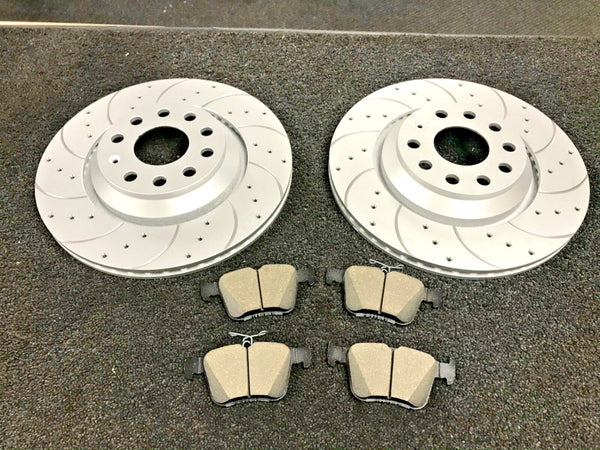 FOR AUDI RS3 8V 2015- REAR PERFORMANCE DRILLED GROOVED BRAKE DISCS MINTEX  PADS