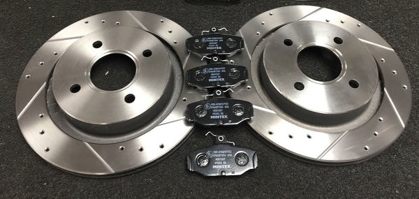 FOR FORD ESCORT RS COSWORTH CROSS DRILLED GROOVED BRAKE DISC BRAKE PADS REAR 