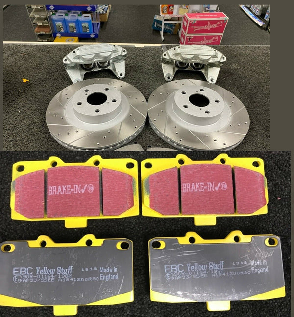 FRONT BRAKE DISC 4 POT CALIPERS UPGRADE FOR SUBARU IMPREZA  WITH EBC YELLOW PADS
