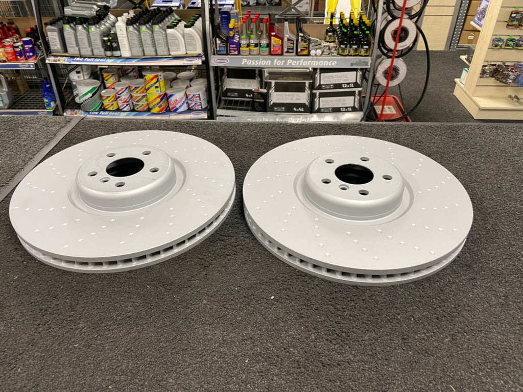 FOR BMW G11 G12 G05 G06 G30 G31 SPORT FRONT CROSS DIMPLED BRAKE DISCS PAIR 395mm