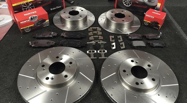 FOR CIVIC TYPE R EP3 BRAKE DISCS DRILLED GROOVED & MIMTEX PADS WITH FITTING KIT 