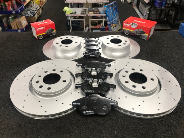 VAUXHALL ASTRA ZAFIRA TURBO VXR BRAKE DISC CROSS DRILLED MINTEX PADS FRONT REAR