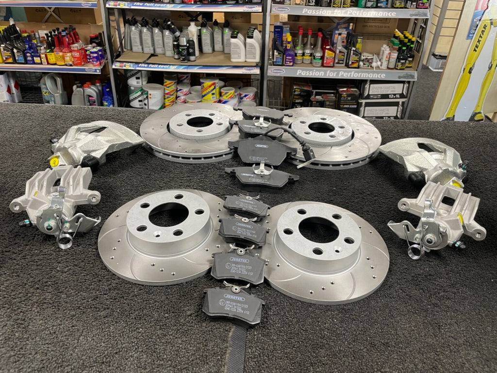 FOR GOLF GT TDI MK4 DRILLED GROOVED DISCS PADS CALIPERS FRONT AND REAR