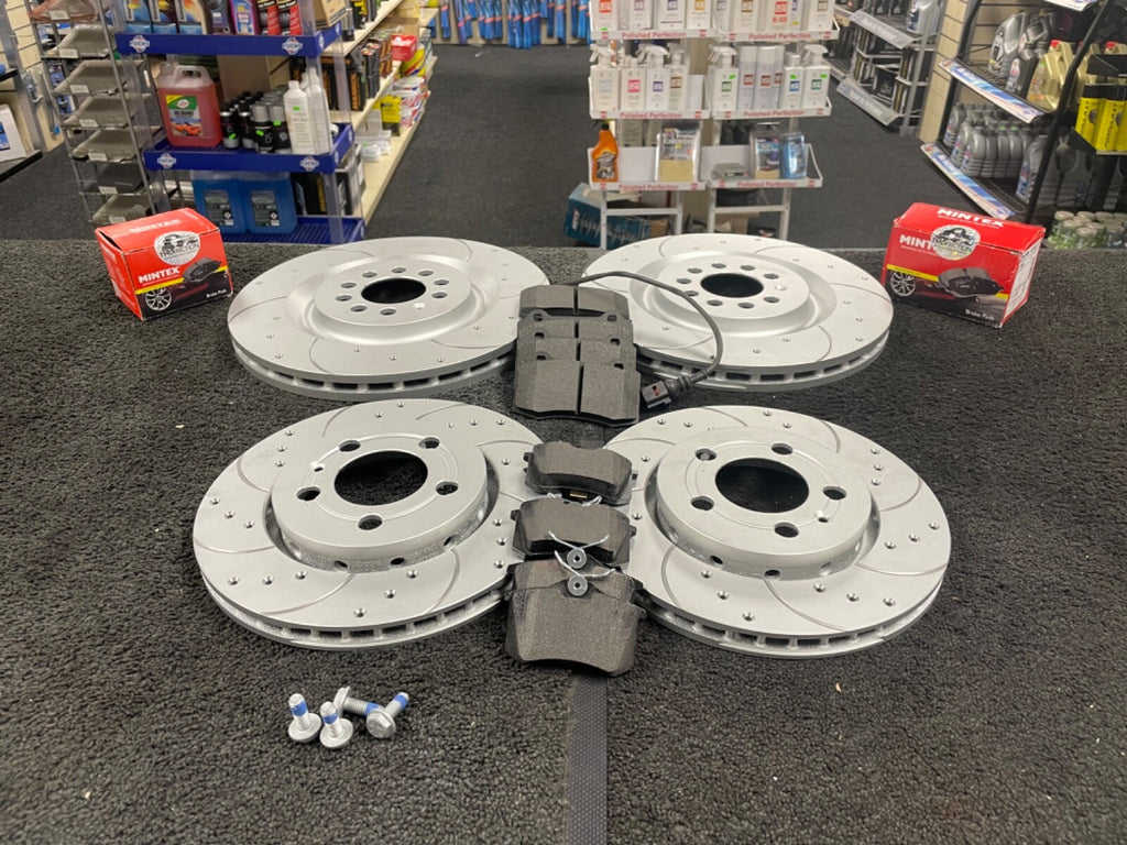 SEAT LEON 1.8 TURBO CUPRA R S3 FRONT REAR DRILLED GROOVED BRAKE DISCS MINTEX PAD