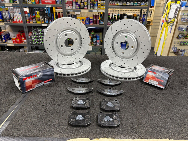 FOR LOTUS ELISE MK1 ELISE 340R BRAKE DISC CROSS DRILLED MINTEX BRAKE PADS
