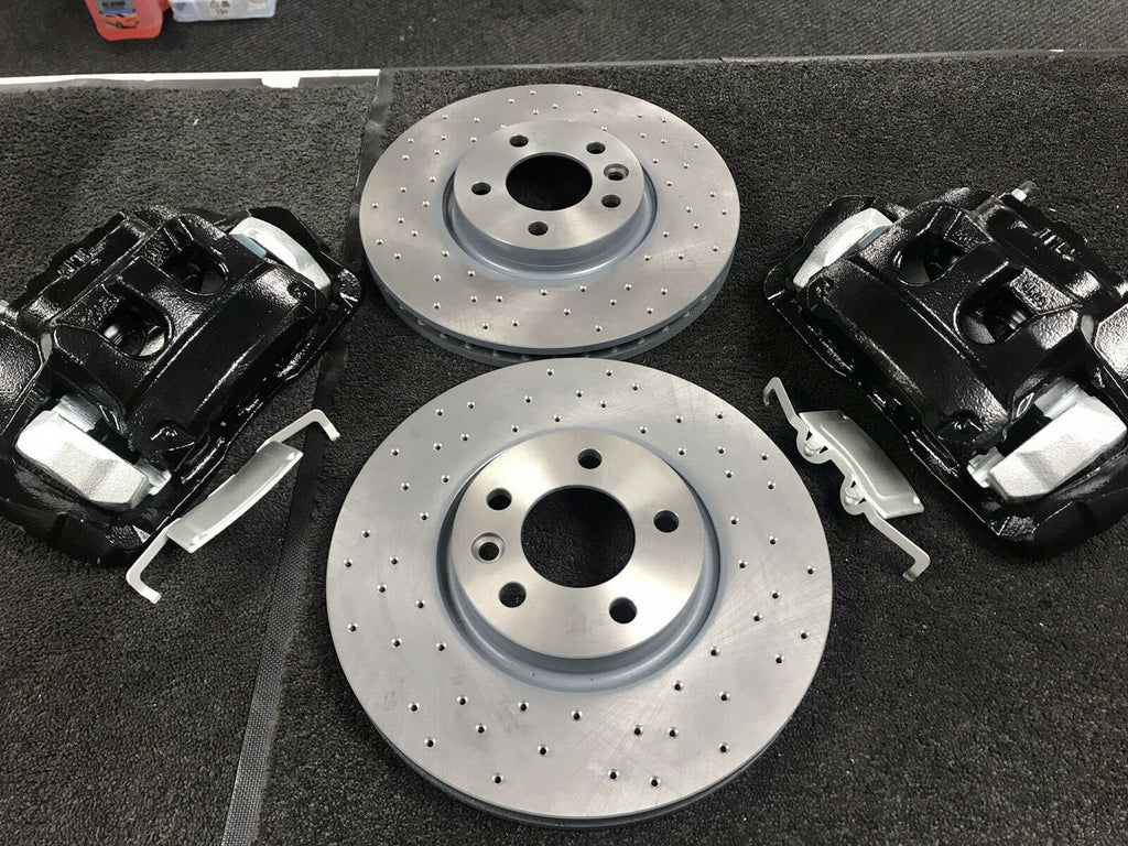VW TRANSPORTER PERFORMANCE DRILLED GROOVED BRAKE DISC CALIPER KIT 340mm BLACK