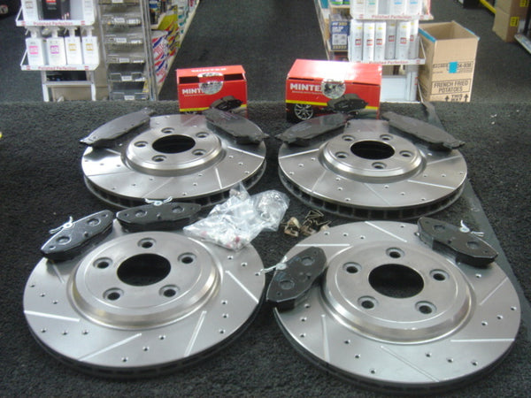 FOR JAGUAR S TYPE 2.7D SPORT CROSS DRILLED GROOVED BRAKE DISC MINTEX PAD 326MM