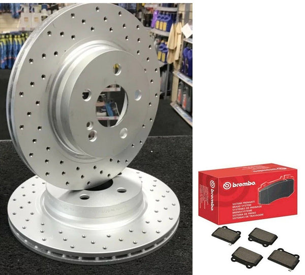 REAR PERFORMANCE DRILLED BRAKE DISCS BREMBO PADS FIT MITSUBISHI EVO X 10 FQ360