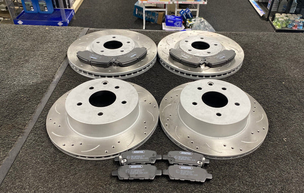 FOR NISSAN JUKE 1.5 NISMO MK1 2014> FRONT & REAR DRILLED GROOVED BRAKE DISCS PAD