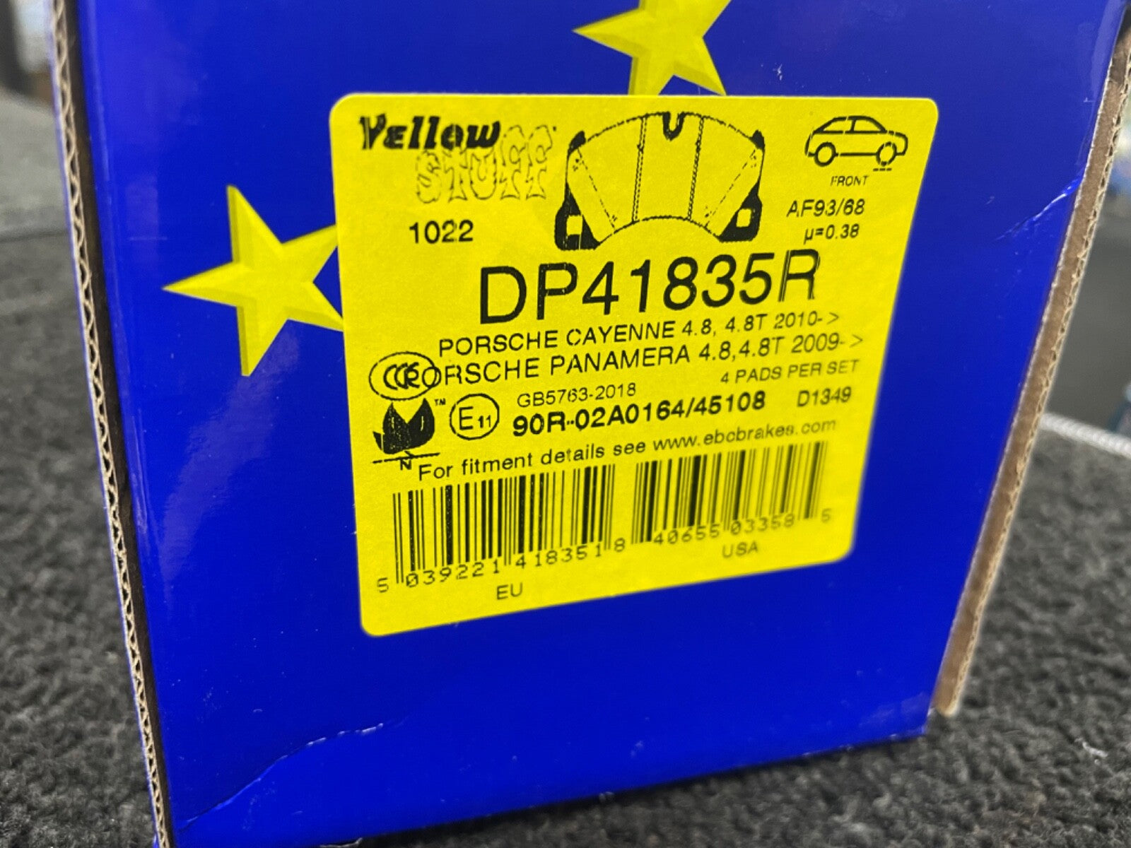 FOR PORSCH CAYENNE PANAMERA  EBC YELLOW STUFF FRONT BRAKE PADS DP41835R 