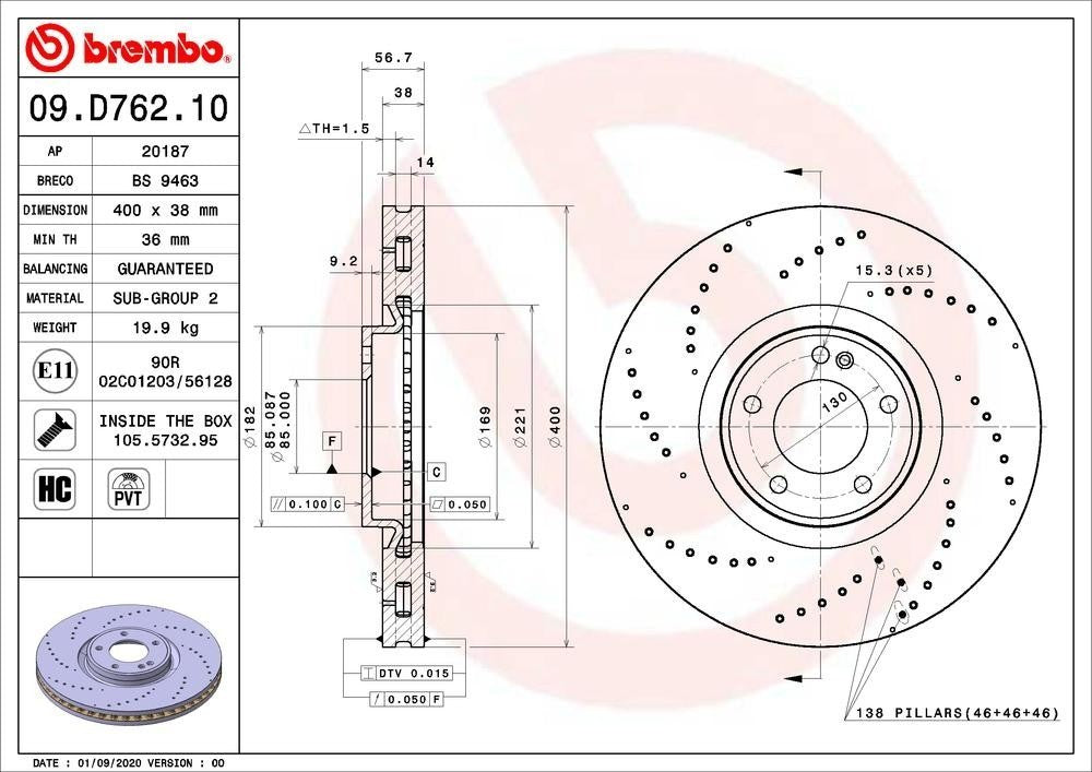 MERCEDES G- WAGON W463 G63 2018-24 FRONT BRAKE DISC BREMBO 400MM A4634210500