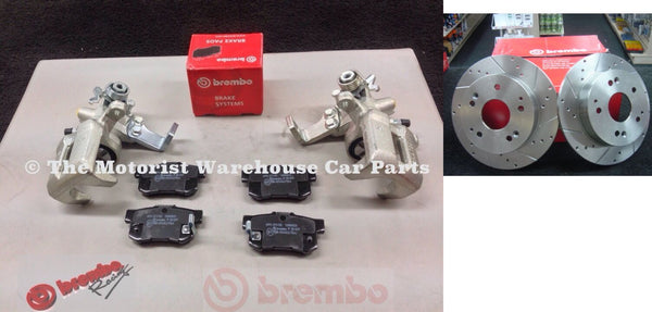 FOR CIVIC TYPE R EP3 REAR BRAKE DISCS DRILLED GROOVED & PADS WITH CALIPERS 