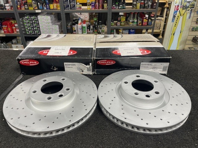 VW TOUAREG PORSCHE CAYANNE  2010-2018 CROSS DRILLED FRONT BRAKE DISCS 360MM