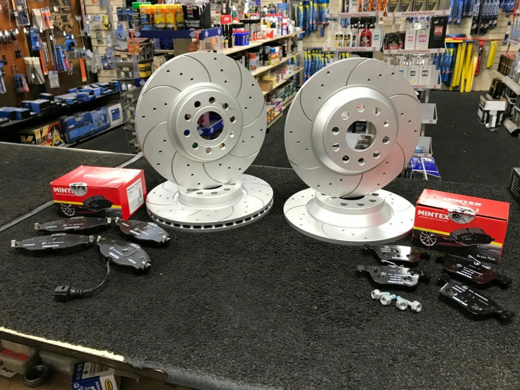 AUDI A3 2.0TFSi TDi 150BHP DRILLED GROOVED BRAKE DISCS PADS FRONT REAR SET