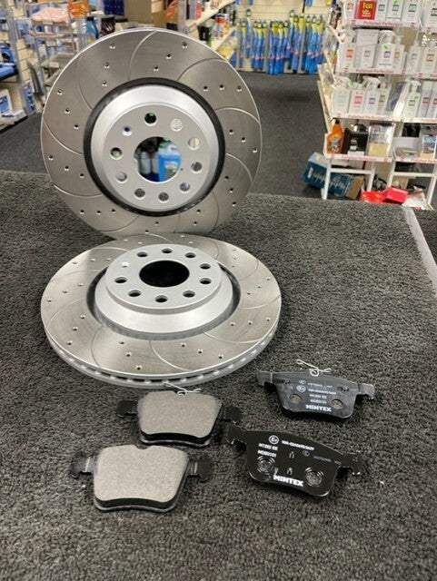SEAT LEON ST CUPRA 300SF 4DRIVE BRAKE DISC CROSS DRILLED GROOVED +PAD FRONT REAR