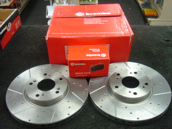 FOR HONDA CIVIC TYPE R FN2 BREMBO BRAKE DISC CROSS DRILLED GROOVED BRAKE PADS