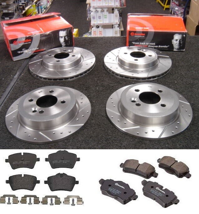 MINI COOPER S CLUBMAN 1.6 R55 R56 R58 BREMBO DRILLED GROOVED DISC PAD FRONT REAR