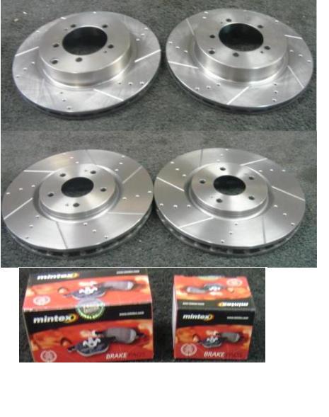 FOR IMPREZA  WRX STI 01- DRILLED GROOVED BRAKE DISC & PADS