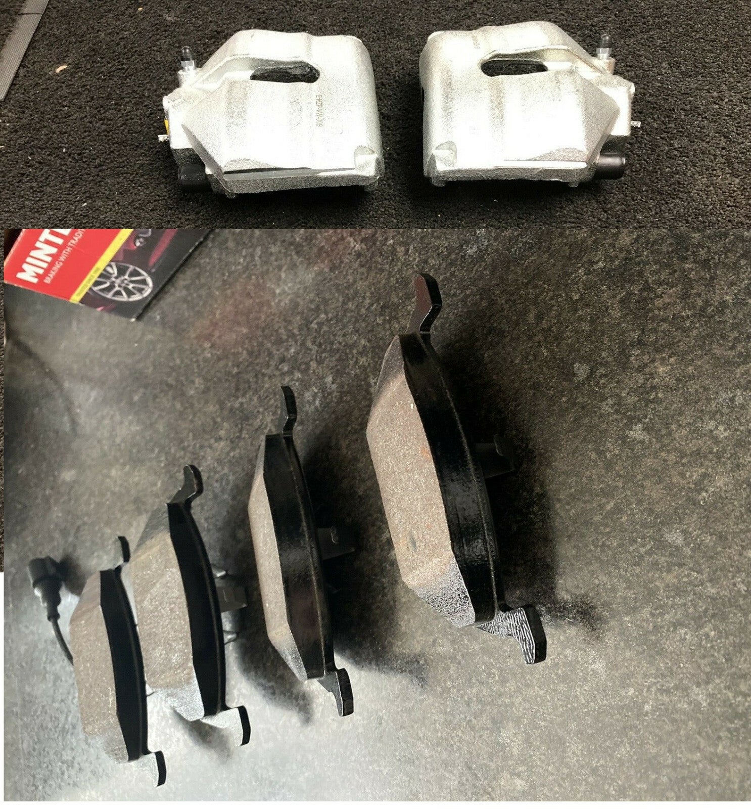 FRONT BRAKE CALIPER + SLIDE PINS LH RH FRONT BRAKE PADS VW GOLF BORA POLO