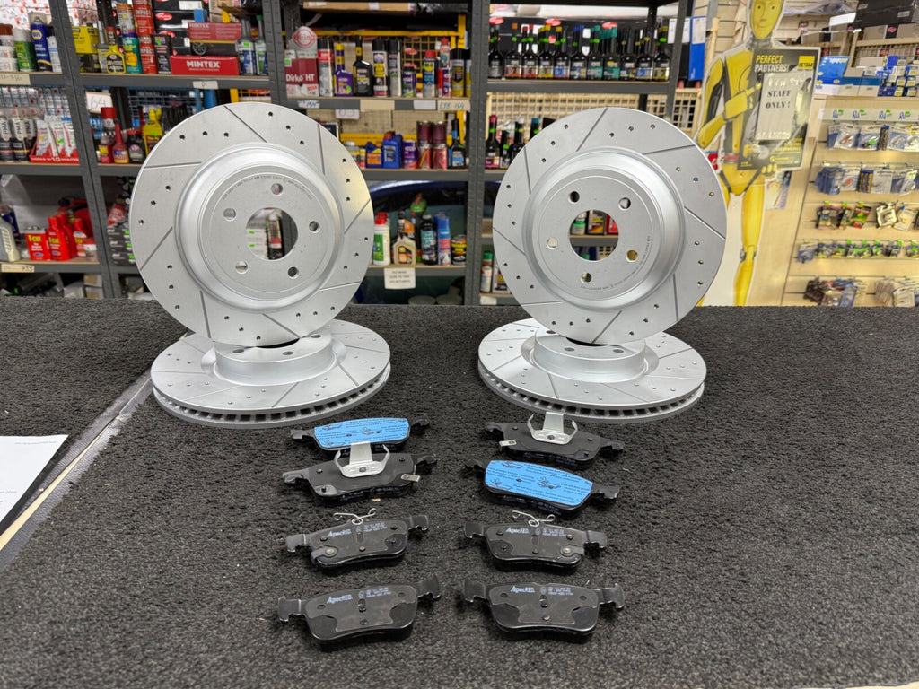 FOCUS ACTIVE X ECOBLUE MK4 BRAKE DISCS CROSS DRILLED GROOVED & APEC BRAKE PADS