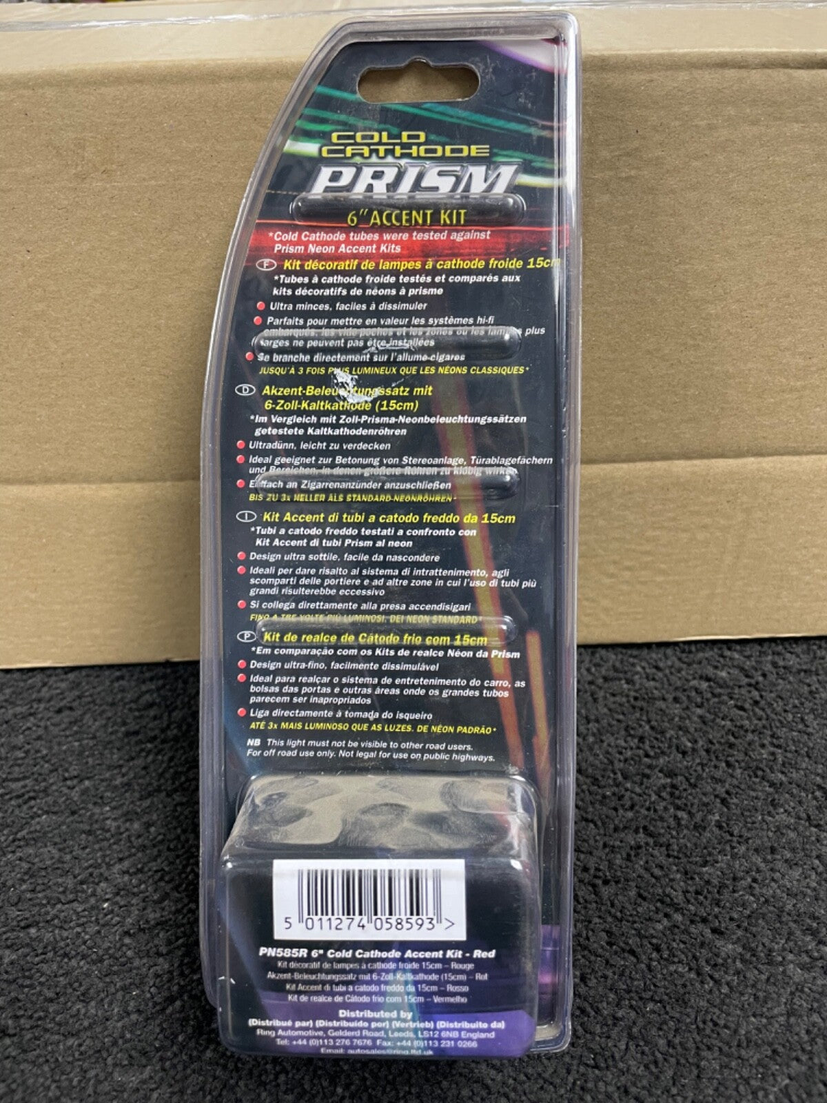 12V INTERIOR NEON RED LIGHTING 6" TUBE LIGHTING ACCESSORY